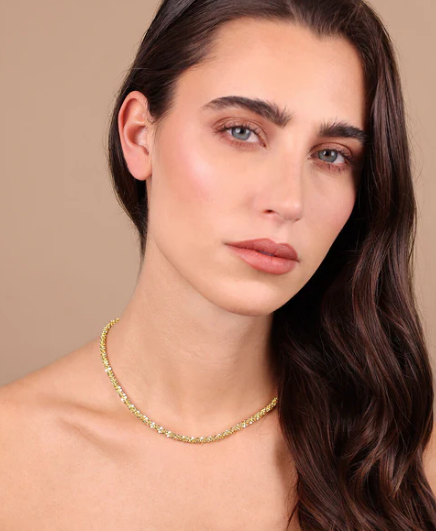 Collana Girocollo Etrusca Gioielli Lega Golden Placcata Oro 18 Kt Catena Maglia Margherita Diamantata