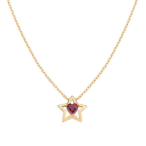 Collana Amen Stelle Argento Dorato Stella Cuore Zircone Rosso
