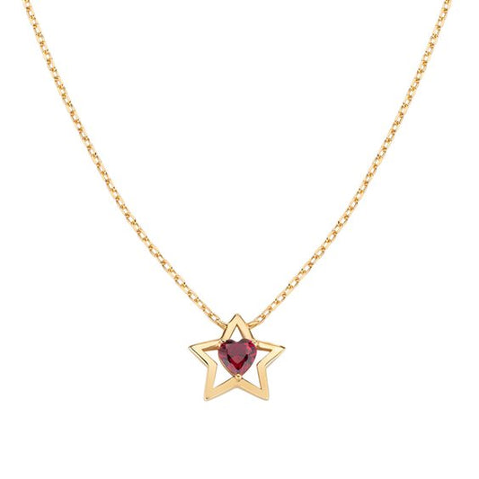 Collana Amen Stelle Argento Dorato Stella Cuore Zircone Rosso