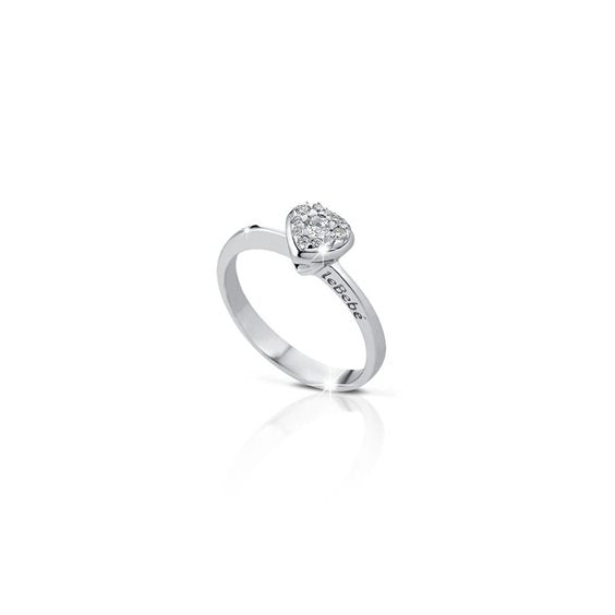 Anello Lebebé Gli Amori Oro Bianco Cuore Con Brillanti Bimba Rosa - Misura 14