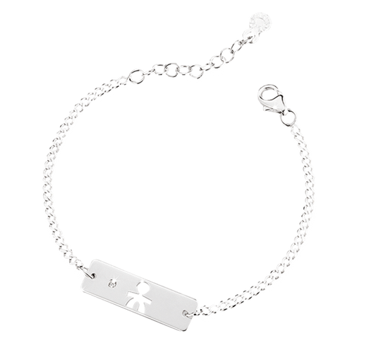 Bracciale Lebebé Prime Gioie Classici Oro Bianco 9 Kt Targhetta Centrale Bimbo Smalto Bianco + Diamantino