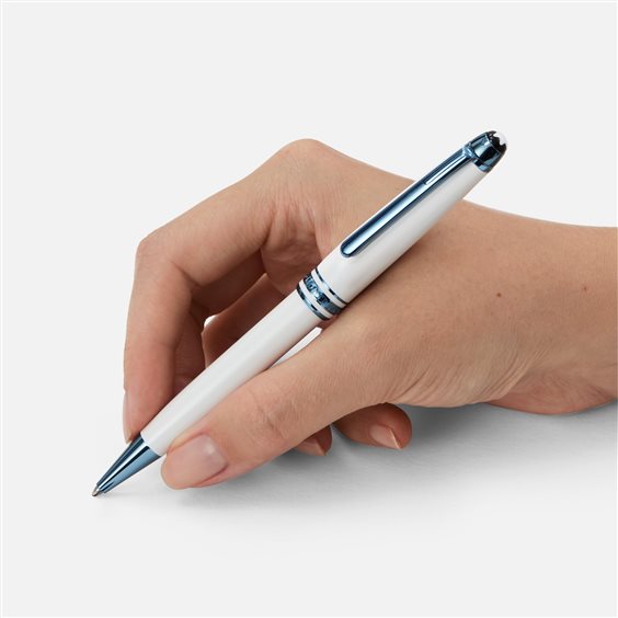 Penna Montblanc Meisterstuck Glacier White Resina Bianca Finiture Azzurro