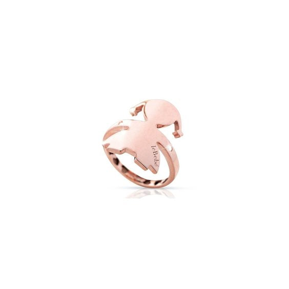 Anello Lebebé Abbracci Bimba Oro Rosa 2 Diamantini Foderatura Cuoricini