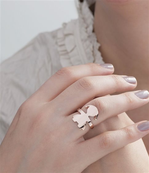 Anello Lebebé Abbracci Bimba Oro Rosa 2 Diamantini Foderatura Cuoricini
