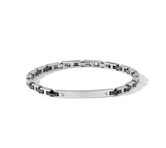 Bracciale Comete Acciaio Ceramica Nera Piastrina Centrale e Diamanti