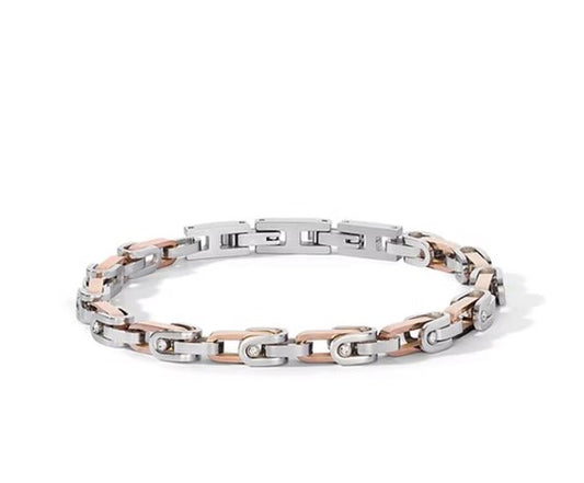 Bracciale Comete Uomo Acciaio Pvd Oro Rosa e Zirconi
