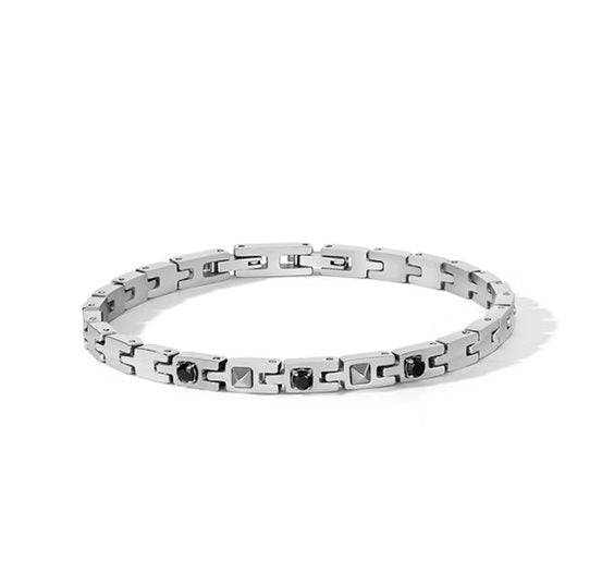 Bracciale Comete Acciaio e Zirconi Neri