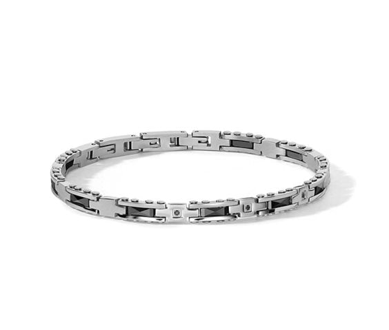 Bracciale Comete Acciaio Inserti Ceramica Nera e Zirconi Neri