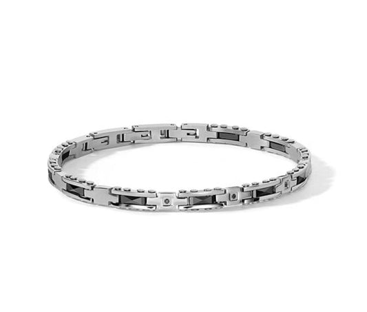 Bracciale Comete Acciaio Inserti Ceramica Nera e Zirconi Neri