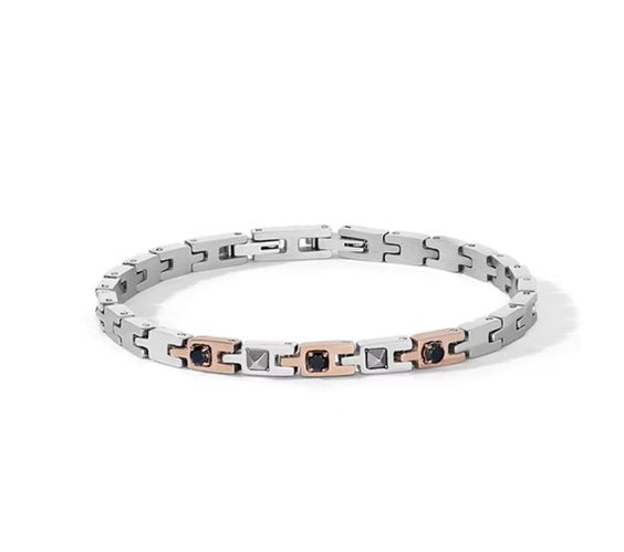 Bracciale Comete Acciaio Elementi Pvd Oro Rosa Zirconi Neri