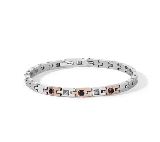 Bracciale Comete Acciaio Elementi Pvd Oro Rosa Zirconi Neri