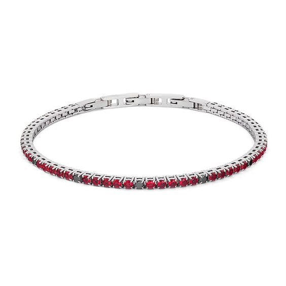 Bracciale Tennis Comete Regolabile Acciaio Zirconi Rossi e Neri