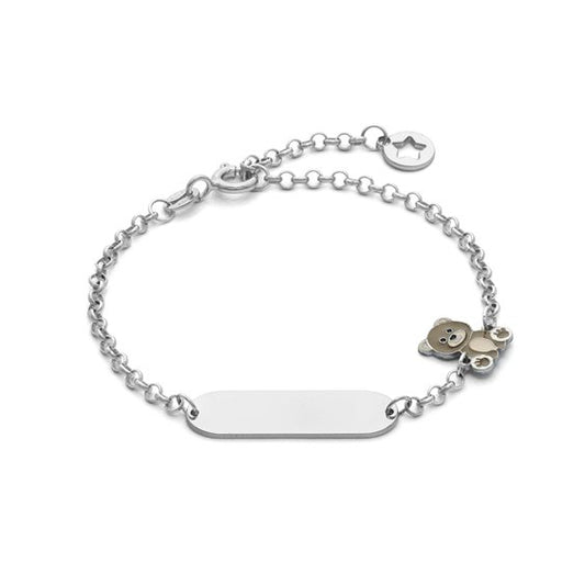 Bracciale Comete Kids Agento Piastrina ed Orso Smalto Marrone