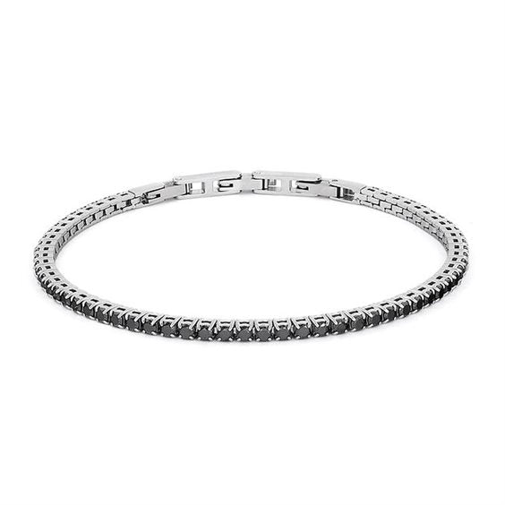 Bracciale Tennis Comete Regolabile Acciaio Zirconi Neri