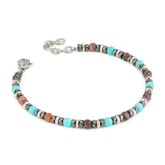 Bracciale Boccadamo Man Acciaio Pvd Oro Rosa Marrone e Turchese