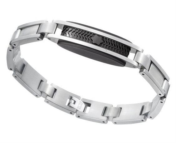 Bracciale Uomo Montblanc Rubber Collection Acciaio Piastrina Centrale Caucciù Nero