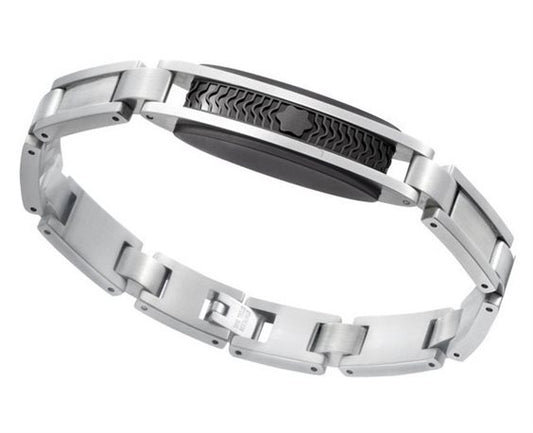 Bracciale Uomo Montblanc Rubber Collection Acciaio Piastrina Centrale Caucciù Nero