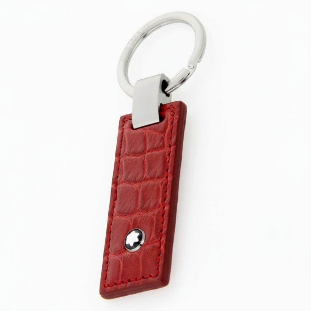 Portachiavi Montblanc Meisterstuck Atelier Anello Acciaio Pelle Rossa
