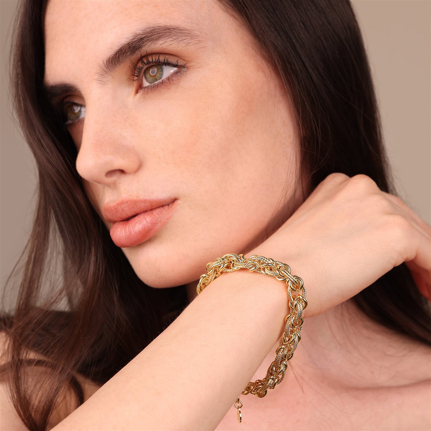 Bracciale Etrusca Maglie Ovali A Intreccio Lavorate Lega Golden Placcata Oro 18kt