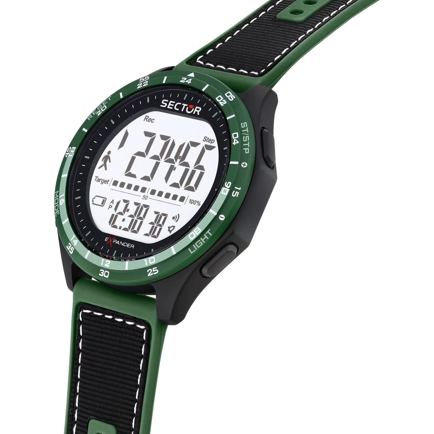 Orologio Sector Ex-53 Digitale 47 Mm Policarbonato Nero/Verde Silicone Verde Rivestito Da Tessuto Nero