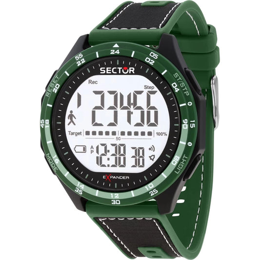 Orologio Sector Ex-53 Digitale 47 Mm Policarbonato Nero/Verde Silicone Verde Rivestito Da Tessuto Nero