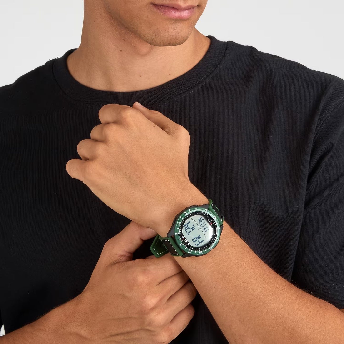 Orologio Sector Ex-53 Digitale 47 Mm Policarbonato Nero/Verde Silicone Verde Rivestito Da Tessuto Nero