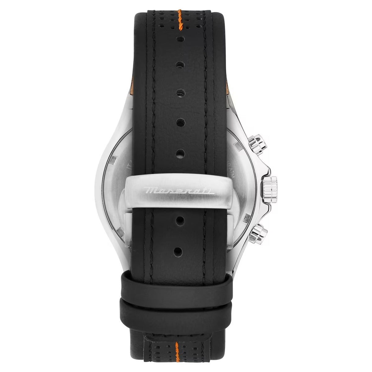 Orologio Maserati Sfida Chrono 41 Mm Acciaio Pelle Nera Cuciture Arancio