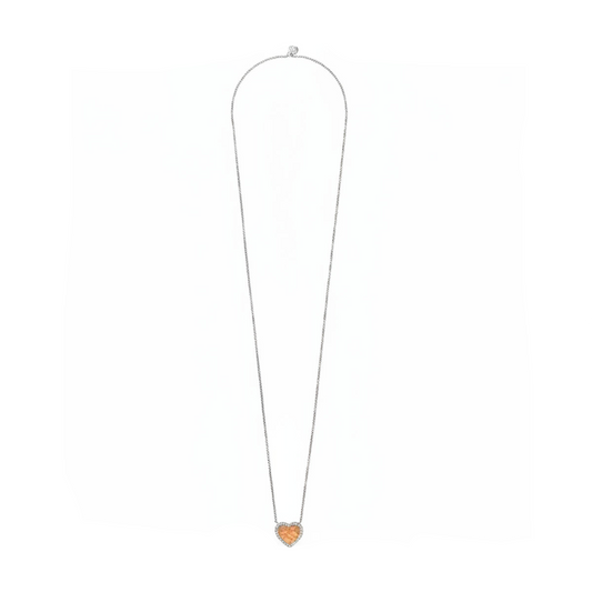 Collana Lunga Alviero Martini 1A Classe Lovelane Acciaio Pendente Cuore Cristalli Inserto Pelle Stampa Geo