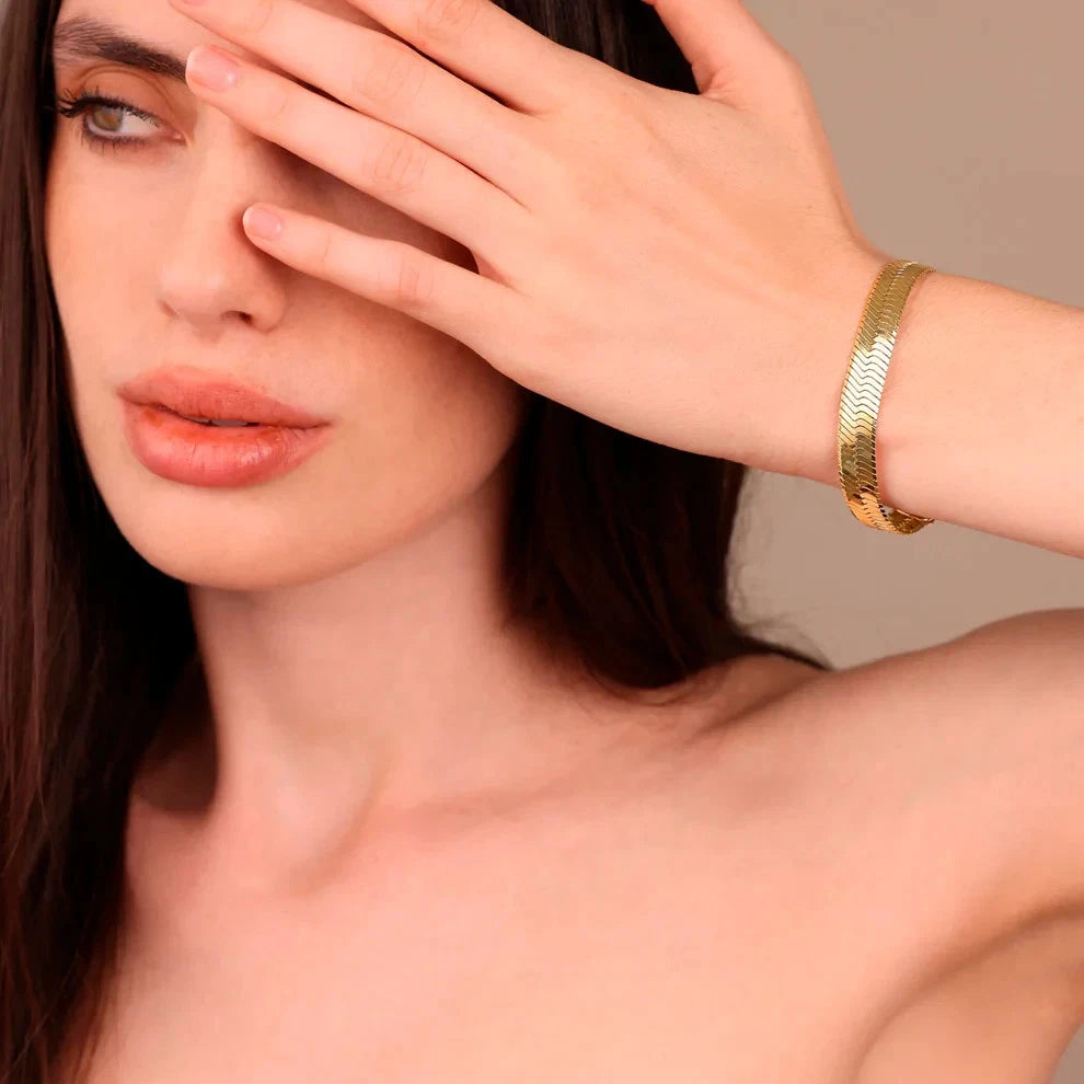 Bracciale Etrusca Lega Golden Placcata Oro 18 Kt Maxi Maglia Snake