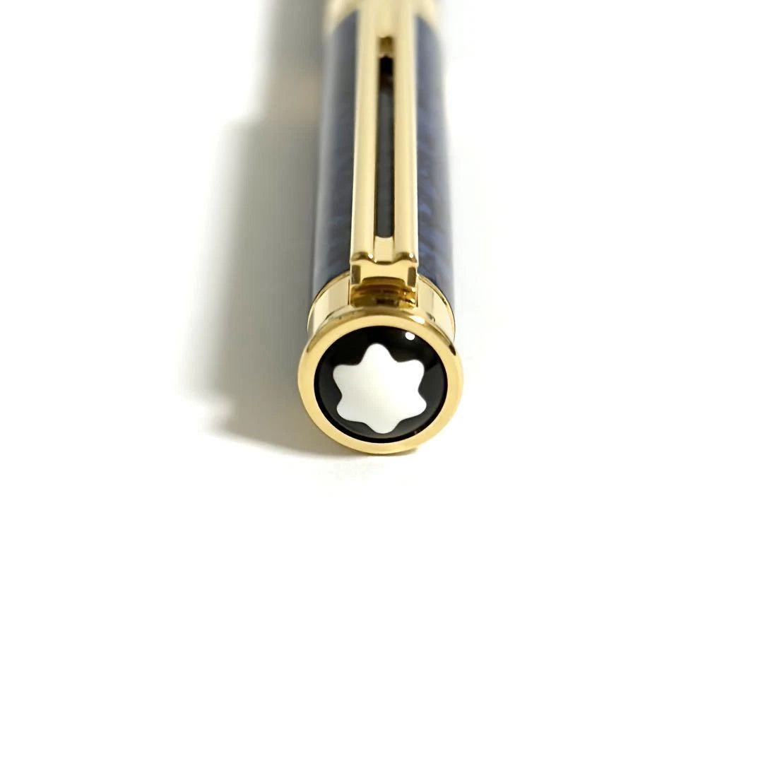 Penne Stilografiche Montblanc Noblesse Penna Stilografica Smalto Blu Finiture Placcate Oro