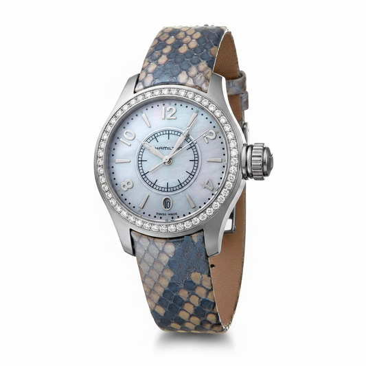 Orologio Hamilton Lady Brillanti Acciaio Pelle Pitone Quadrante Madreperla