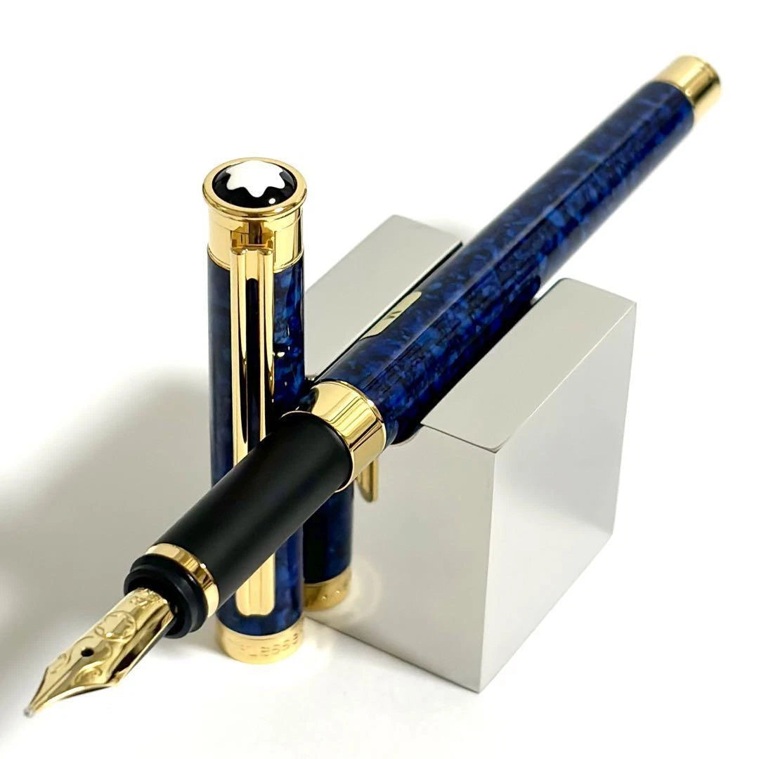 Penne Stilografiche Montblanc Noblesse Penna Stilografica Smalto Blu Finiture Placcate Oro