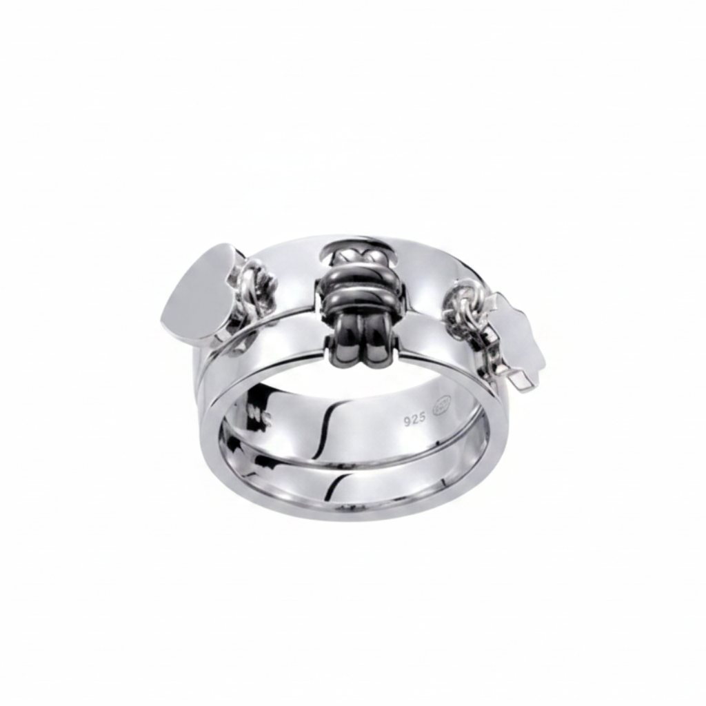 Anello Doppio Montblanc Reveal Your Secret Argento Charms Stella/Cuore - Misura 54