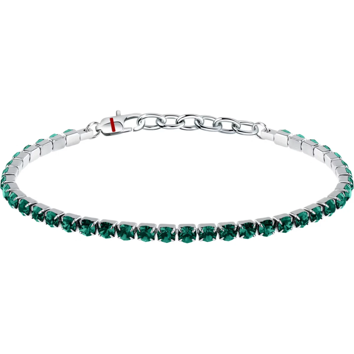 Bracciale Uomo Sector Tennis Acciaio Con Cristalli Verdi