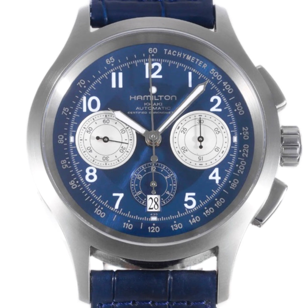 Orologio Hamilton Khaki Automatico Chrono Acciaio Pelle Blu Quadrante Blu/Silver