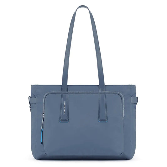 Borse Piquadro Borsa Donna Media Porta Pc Ipad Tessuto Inserti Pelle Azzurra