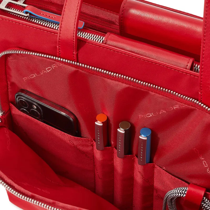 Borse Piquadro Borsa Donna Media Porta Pc Ipad Tessuto Inserti Pelle Rossa