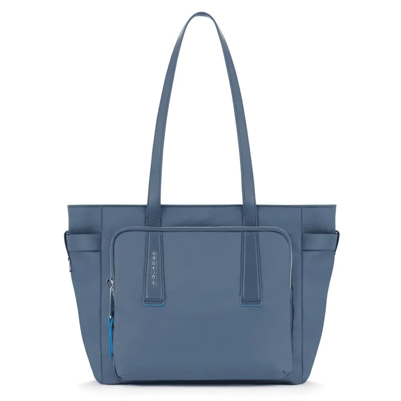 Borse Piquadro Borsa Donna Piccola Porta Pc Ipad Tessuto Inserti Pelle Azzurra