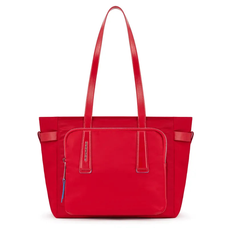 Borse Piquadro Borsa Donna Piccola Porta Pc Ipad Tessuto Inserti Pelle Rossa