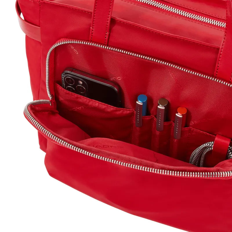 Borse Piquadro Borsa Donna Piccola Porta Pc Ipad Tessuto Inserti Pelle Rossa