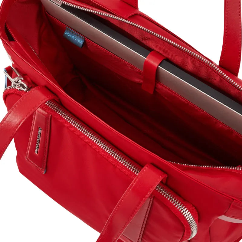 Borse Piquadro Borsa Donna Piccola Porta Pc Ipad Tessuto Inserti Pelle Rossa