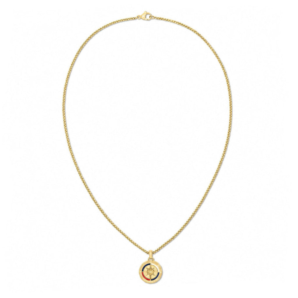 Collana Uomo Tommy Hilfiger Compass Acciaio Pvd Oro Pendente Rosa Dei Venti