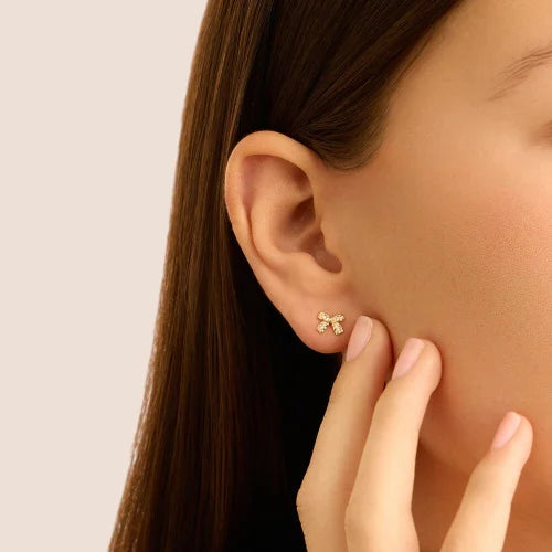 Orecchini a Lobo Stroili Bon Ton Oro Giallo 9 Kt Fiocco Cubic Zirconia