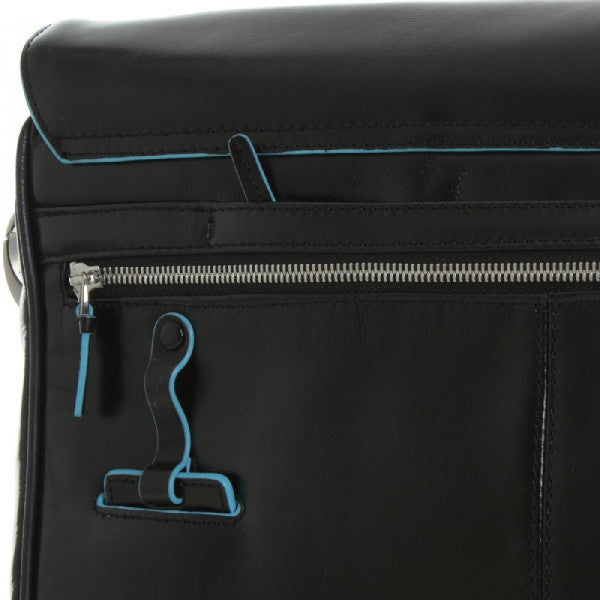 Borse Lavoro Piquadro Blue Square Messenger Porta Computer Organizzata In Pelle Nera