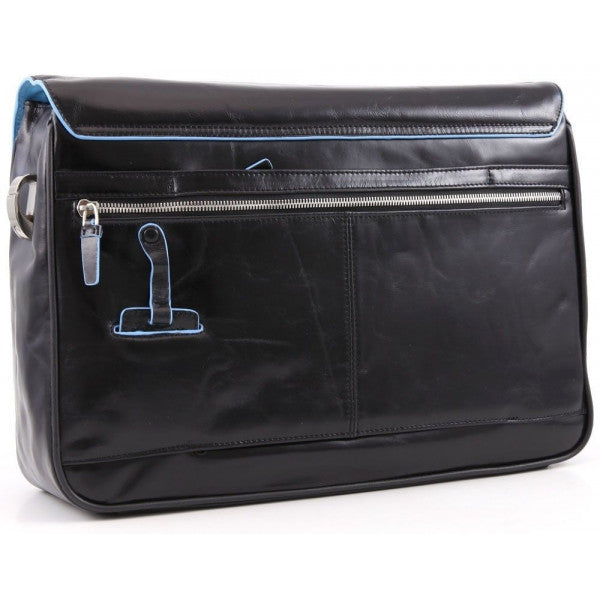 Borse Lavoro Piquadro Blue Square Messenger Porta Computer Organizzata In Pelle Nera