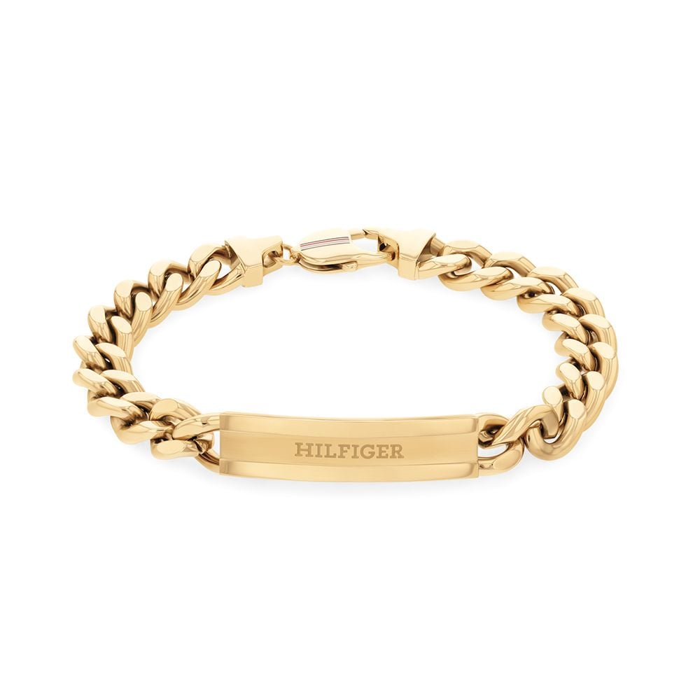 Bracciale Uomo Tommy Hilfiger Clash Pvd Oro Catena Maglia Grumetta Con Piastrina Centrale Logata