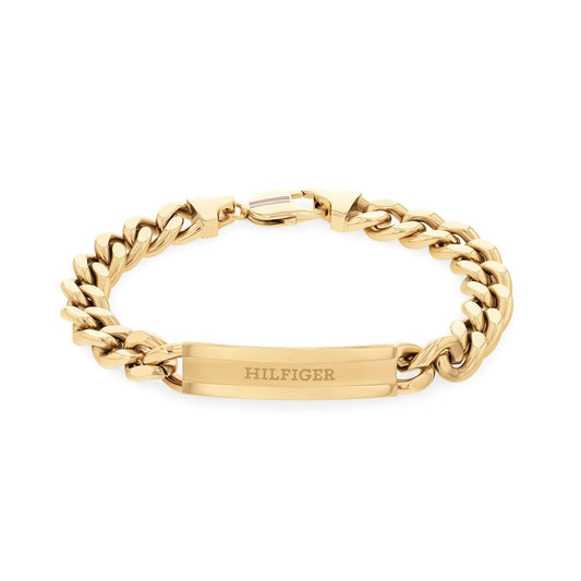 Bracciale Uomo Tommy Hilfiger Clash Pvd Oro Catena Maglia Grumetta Con Piastrina Centrale Logata