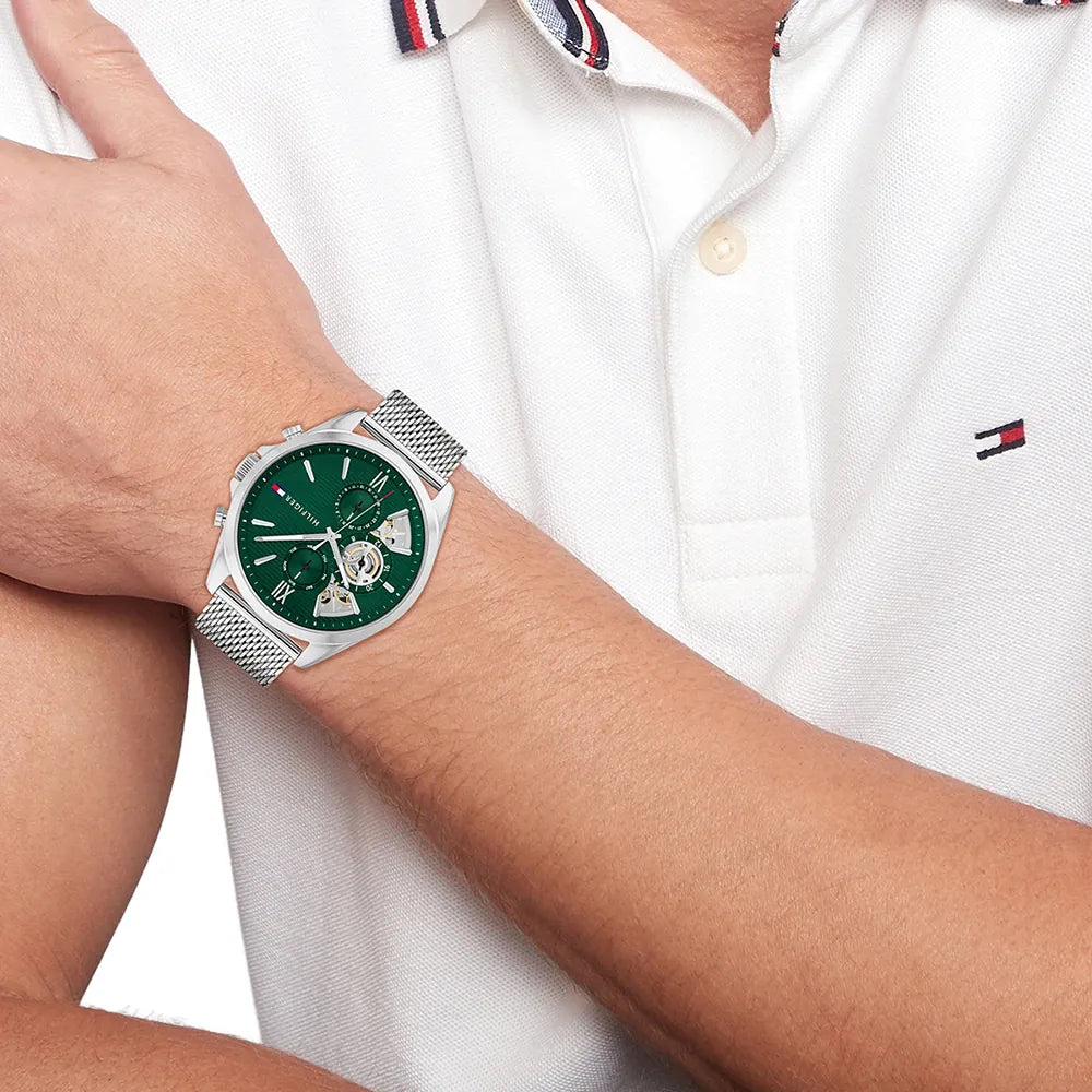 Orologio Tommy Hilfiger Baker Multi Chrono 44 mm Acciaio Braccialato Maglia Milanese