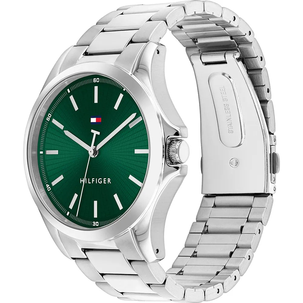 Orologio Tommy Hilfiger Bruce 43 mm Acciaio Braccialeto Verde Indici E Sfere Silver