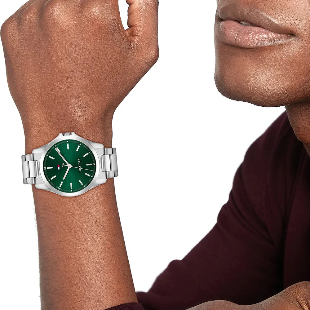 Orologio Tommy Hilfiger Bruce 43 mm Acciaio Braccialeto Verde Indici E Sfere Silver